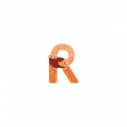 Lettre R orange en bois -...